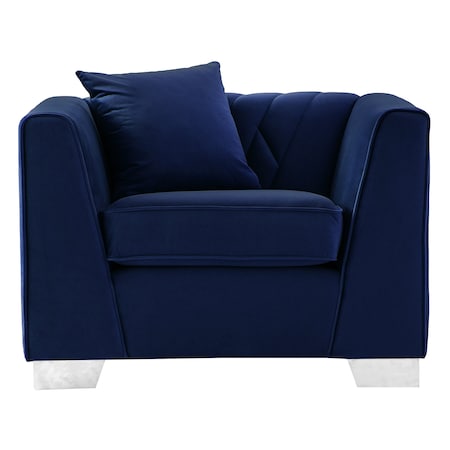 Armen Living Cambridge Contemporary Chair in Brushed Stainless Steel and Blue Velvet LCCM1BLUE